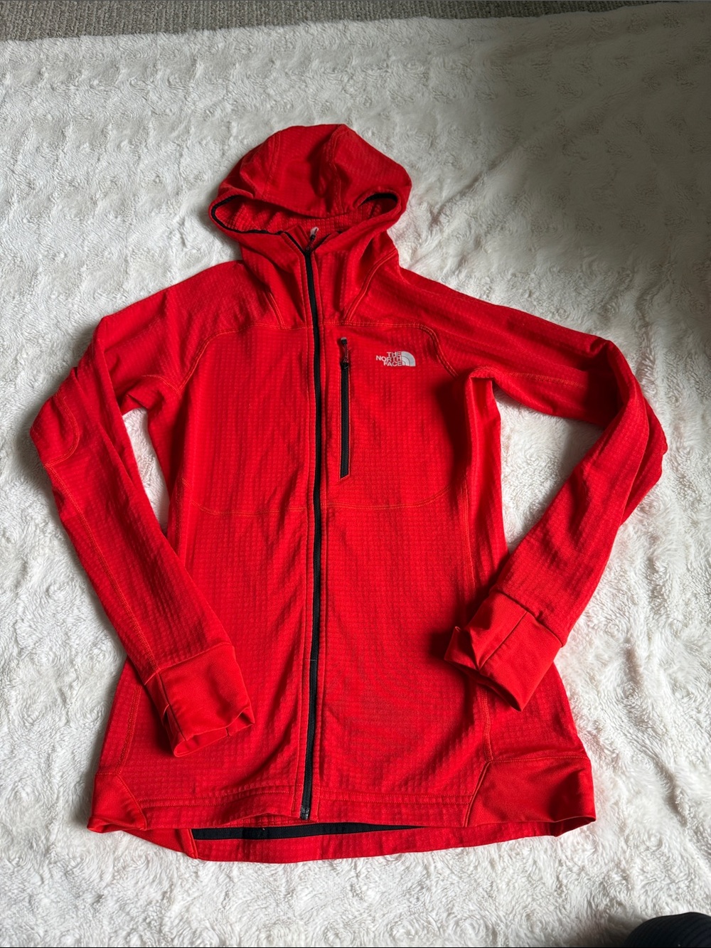 The North Face Women’s Red Hooded waffle underlayer jacket